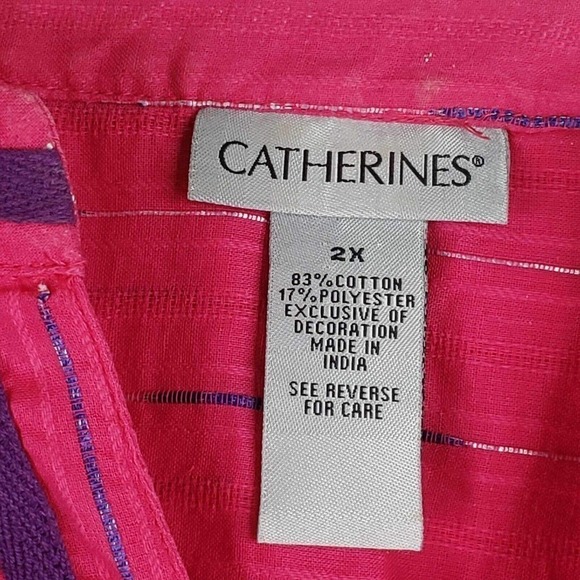 Catherines Tunic Top Womens Plus 2X Pink Stripe Cotton Boho Longline Shirt - Picture 7 of 9